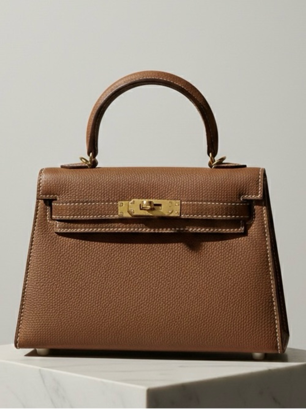 19CM Classic Epsom Leather Top Handle Mini Bag - Toasted Oat